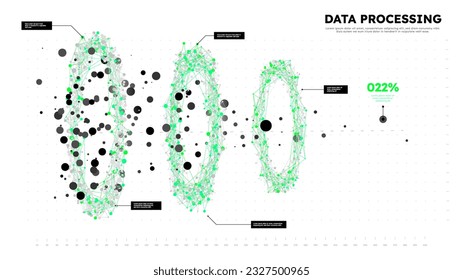 Data processing white banner concept. Cloud service and server for wireless exchanging of information. Cyberspace and metaverse, security on internet. Flat vector illustration