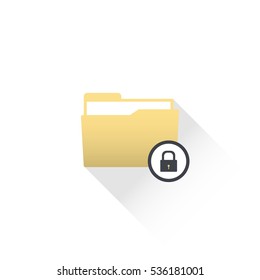 Data protected computer folder icon with files and lock. Flat vector illustration concept isolated on white background. Image for security business information.