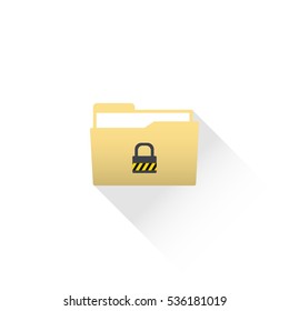 Data protected computer folder icon with files and lock. Flat vector illustration concept isolated on white background. Image for security business information.