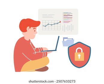 data protection authentication safe safety data backup lock access modern device design icon illustration