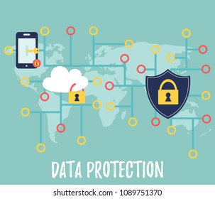 Data protection banner with controlled access to information. Data security and privacy concept