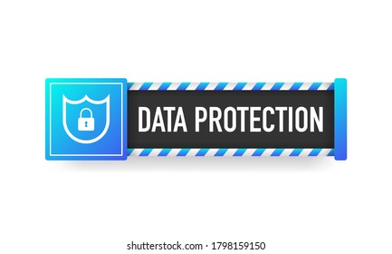 Cartel de protección de datos. Icono plano. Información del sitio web. Tecnología cibernética de red. Fondo blanco. Datos seguros. Ilustración vectorial.