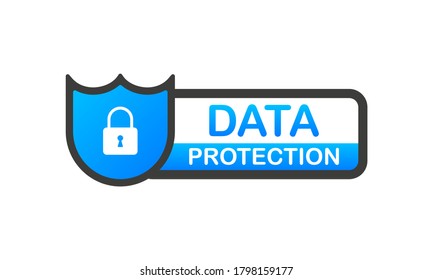Cartel de protección de datos. Icono plano. Información del sitio web. Tecnología cibernética de red. Fondo blanco. Datos seguros. Ilustración vectorial.