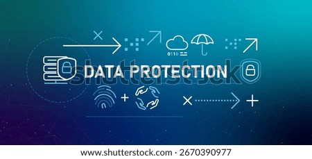 Data Protection banner illustration line icons representing digital security concepts  safeguarding sensitive user information cybersecurity ensuring data privacy against unauthorized access