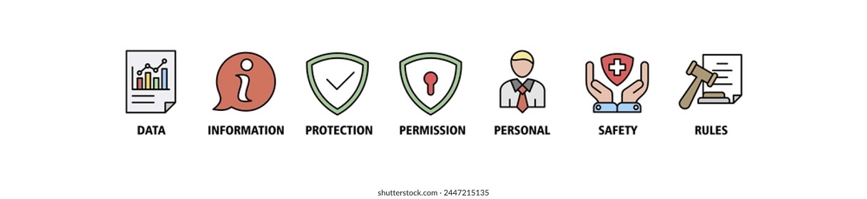 Data protection banner web icon vector illustration concept with icon of data, information, protection, permission, personal, safety and rules