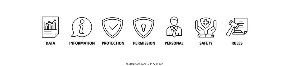 Data protection banner web icon vector illustration concept with icon of data, information, protection, permission, personal, safety and rules