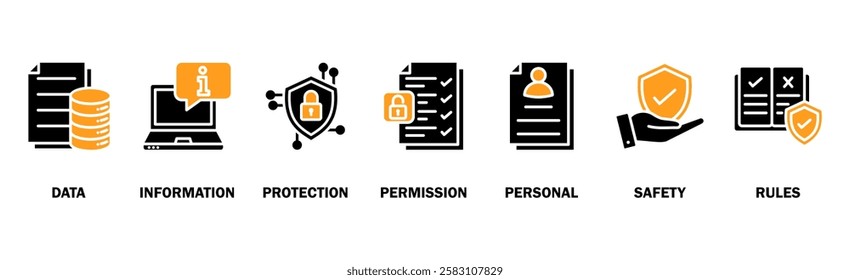 Data protection banner web icon vector illustration concept with icon of data, information, protection, permission, personal, safety and rules