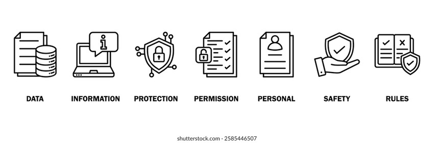 Data protection banner web icon vector illustration concept with icon of data, information, protection, permission, personal, safety and rules