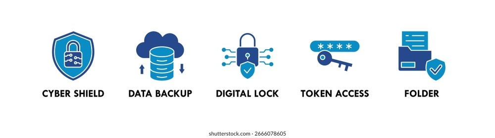 Data Protection banner web icon vector illustration concept with icon of cyber shield, data backup, digital lock, token access, and folder