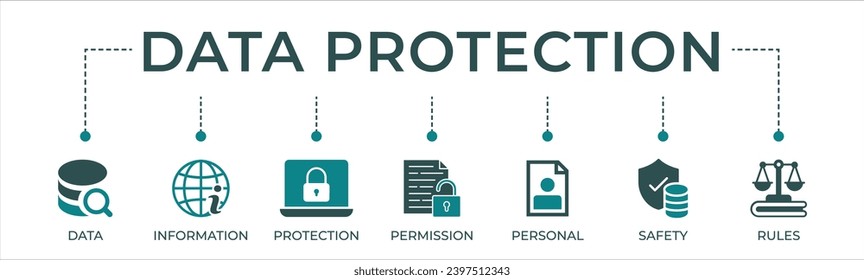 Data protection banner website icon vector illustration concept with icon of data, information, protection, permission, personal, safety and rules.