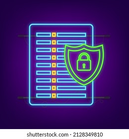 Data protection data center neon icon. Internet technology. Information technology. Vector stock illustration