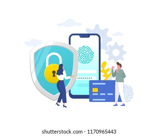 data protection with character vector illustration concept, credit card protection data system, can use for, landing page, template, ui, web, mobile app, poster, banner, flyer