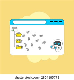 Data Protection and Cloud Security Concept with Robot Guard Fighting Virus Infestation in Files.Vector illustration. EPS 10. 