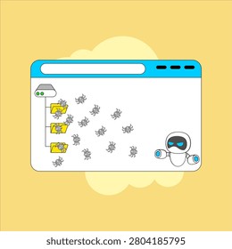 Data Protection and Cloud Security Concept with Robot Guard Fighting Virus Infestation in Files.Vector illustration. EPS 10. 