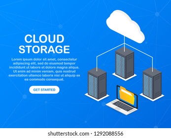 Data protection cloud storage design flat concept. Online storage sign symbol icon. Storage and cloud, cloud computing. Vector stock illustration.