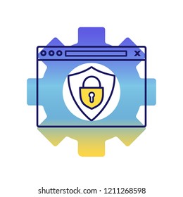 Data protection color icon. Safe internet connection. Internet, cyber security. Data encryption. Web browser with padlock and shield. Secure web hosting. Isolated vector illustration