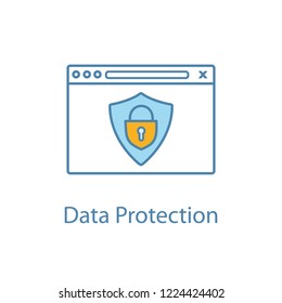 Data protection color icon. Safe internet connection. Internet, cyber security. Data encryption. Web browser with padlock and shield. Secure web hosting. Isolated vector illustration
