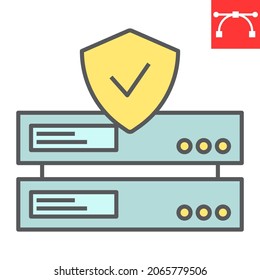 Data protection color line icon, database and shield, server protection vector icon, vector graphics, editable stroke filled outline sign, eps 10.