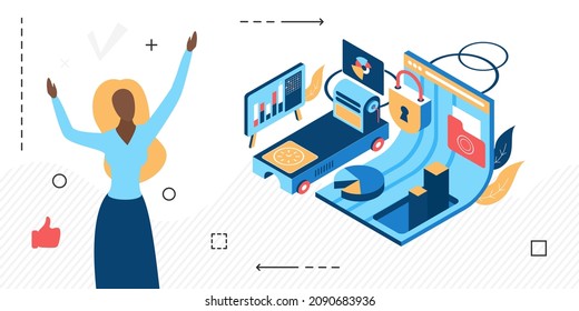 Protección de datos de empresas, tecnologías para la protección de la información interna. Seguridad corporativa del servidor, imagen vectorial isométrica.