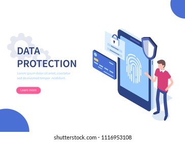 Data protection  concept. Can use for web banner, infographics, hero images. Flat isometric vector illustration isolated on white background.