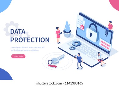 
Data protection concept with character. Can use for web banner, infographics, hero images. Flat isometric vector illustration isolated on white background.