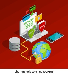 Data Protection Concept Composition With Computer Security Symbols Isometric Vector Illustration 