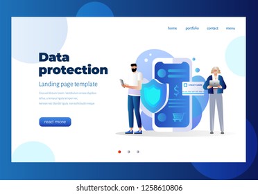 	
Data protection concept. Credit card check and software access data as confidential. Can use for web banner, infographics, hero images. Flat isometric illustration isolated. Landing page. Character 