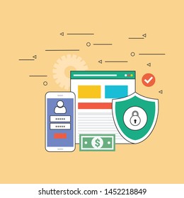 Data protection concept. Credit card check and software access data as confidential. 