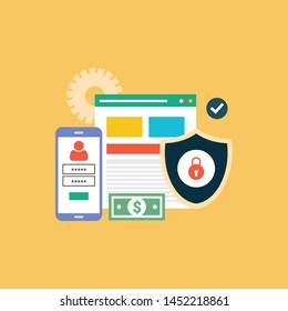 Data protection concept. Credit card check and software access data as confidential. 