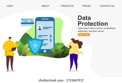 Data protection concept. Credit card check and software access data as confidential. Can use for web banner, infographics, hero images. Flat isometric illustration isolated on white background.