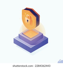 Data protection concept. Credit card check and software access data as confidential. Can use for web banner, infographics, hero images. Flat isometric illustration isolated on white background.