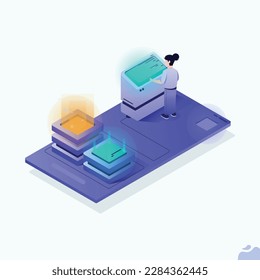 Data protection concept. Credit card check and software access data as confidential. Can use for web banner, infographics, hero images. Flat isometric illustration isolated on white background.