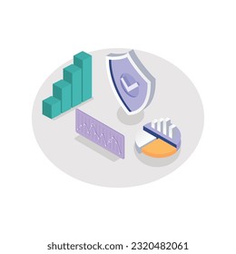 Data protection concept. Credit card check and software access data as confidential. Can use for web banner, infographics, hero images. Flat isometric illustration isolated on white background.