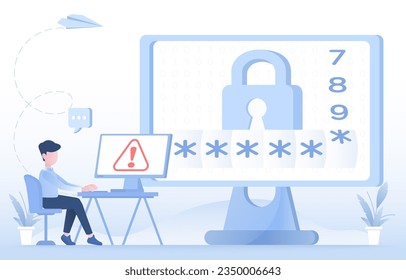 Concepto de protección de datos. Ciberseguridad, bloqueo de seguridad de internet, contraseña de encriptación, tecnología de innovación. Proteger los datos personales, los datos confidenciales de los ataques cibernéticos. Ilustración de diseño de vector plano.
