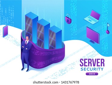 Data protection concept, cyber security 3d isometric vector illustration, firewall attack, phishing scam, information safety , laptop, computer, bank card 