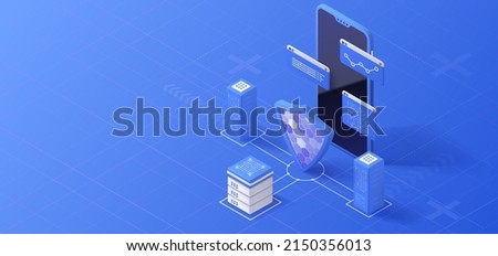 Data protection concept. Cyber security vector illustration. Privacy technology. VPN protect banner.