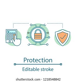 Data protection concept icon. Data encryption. Cybersecurity idea thin line illustration. Password. Security system. Vector isolated outline drawing. Editable stroke