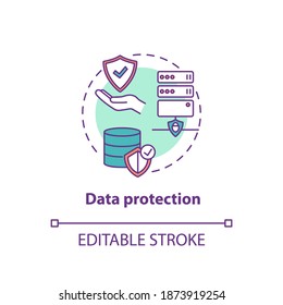 Data protection concept icon. Safeguarding important information idea thin line illustration. Confidentiality defence. Databases protection. Vector isolated outline RGB color drawing. Editable stroke