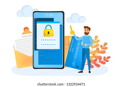 Data protection concept. Idea of digital information security and safety. Access to personal data. Isolated flat vector illustration