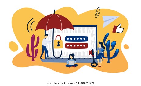 Data protection concept. Idea of safety and security while using computer. Digital information access. Isolated flat vector illustration
