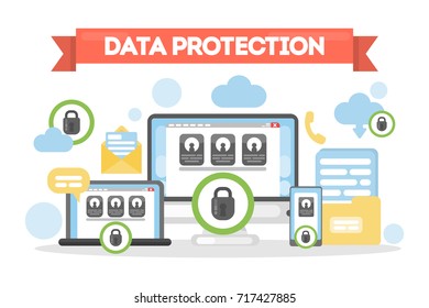 Data protection concept illustration. Safety of devices and data.