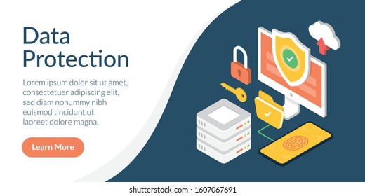 Data Protection Concept in Isometric. Data Security Technology.