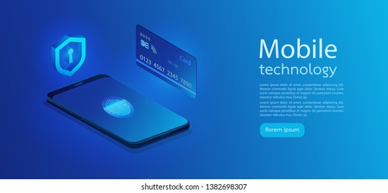 Data protection concept. Personal data protection. Credit card check and software access data as confidential. 3d isometric flat design. Vector illustration.