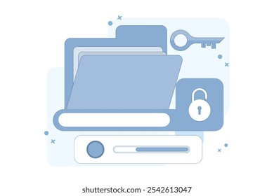 Conceito de proteção de dados, proteção de dados para privacidade pessoal, armazenamento de dados, informações, proteção, permissão, regras, segurança cibernética e segurança. arquivo gigante antigo, chave e bloqueio.