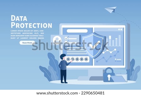 Data protection concept. Protect personal details, password protection, firewalls, sensitive data from cyber-attack and other forms of online threats. Flat vector illustration.