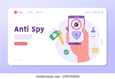 Concepto de protección de datos. Proteger archivos de datos personales con contraseña segura por teléfono. Concepto de seguridad de datos, protección y clave, protección de la información. Ilustración vectorial en diseño plano para web