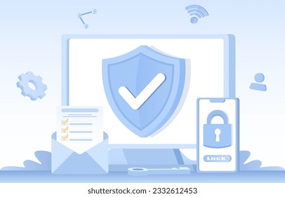 Datenschutzkonzept. Sicherheits- und Sicherheitstechnologie, Account-Schutz, vertrauliche Informationen, Firewall. Flache Vektordesign-Illustration.