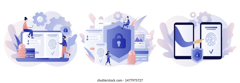 Data protection concept. Scan Fingerprint, Identification system. Modern flat cartoon style. Vector illustration