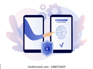Data protection concept. Scan Fingerprint, Identification system. Modern flat cartoon style. Vector illustration