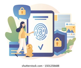 Data protection concept. Scan Fingerprint, Identification system. Modern flat cartoon style. Vector illustration